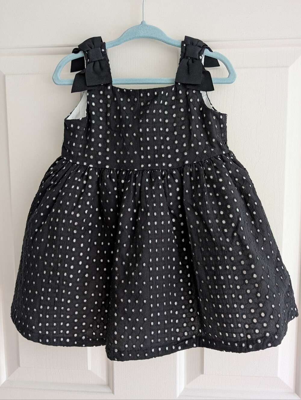 Janie And Jack Toddler Girls Dress Black And White Eyelet, 18-24 Months